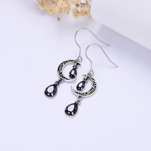 VONALA Moon Earrings for Women 925 Sterling Silver Celtic Moon Dangle Drop Earrings Emerald / Amethyst / Ruby / Sapphire/ Pink / Peridot / Aquamarine / Citrine / Black / Rainbow Topaz Dangling Earrings Celtic Jewelry Gifts for Women Teens Girls in Saudi Arabia
