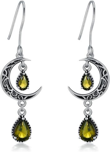 VONALA Moon Earrings for Women 925 Sterling Silver Celtic Moon Dangle Drop Earrings Emerald / Amethyst / Ruby / Sapphire/ Pink / Peridot / Aquamarine / Citrine / Black / Rainbow Topaz Dangling Earrings Celtic Jewelry Gifts for Women Teens Girls in Saudi Arabia