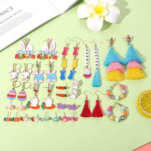 9-18 Pairs Mexican Fiesta Earrings, Cinco De Mayo Earrings, Mardi Gras Earrings, St.Patrick's Day Earrings Set, Easter Earrings Holiday Accessories Party Favors Gifts in Saudi Arabia