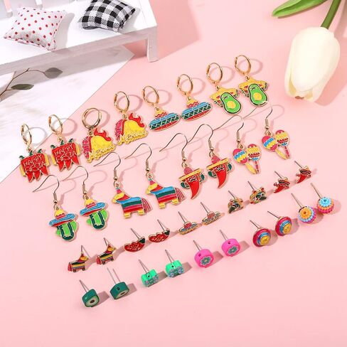 9-18 Pairs Mexican Fiesta Earrings, Cinco De Mayo Earrings, Mardi Gras Earrings, St.Patrick's Day Earrings Set, Easter Earrings Holiday Accessories Party Favors Gifts in Saudi Arabia