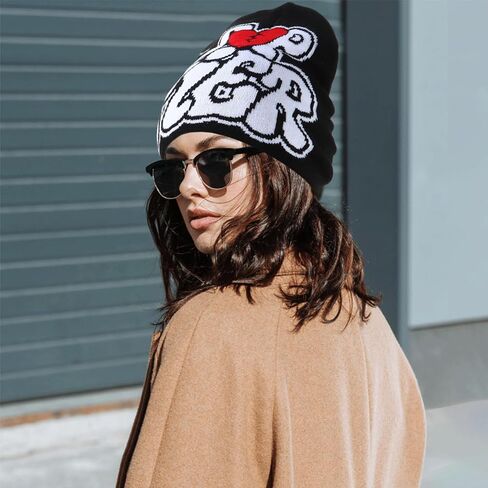 DKYM Y2k قبعة النساء 2 قطعة قبعة الشتاء متماسكة الرسم قبعة Y2k الشتاء محبوك قبعات بيني للرجال in Kuwait