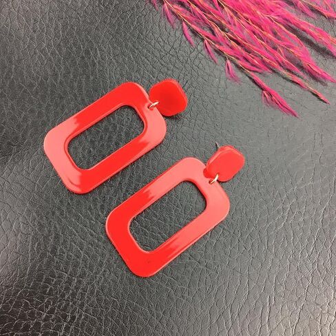 خمر الحد الأدنى متعدد الألوان الاكريليك هندسية مربع الجوف قطرة استرخى النيون الأقراط الرجعية 80s حزب زي مجوهرات التبعي للنساء الفتيات in Kuwait