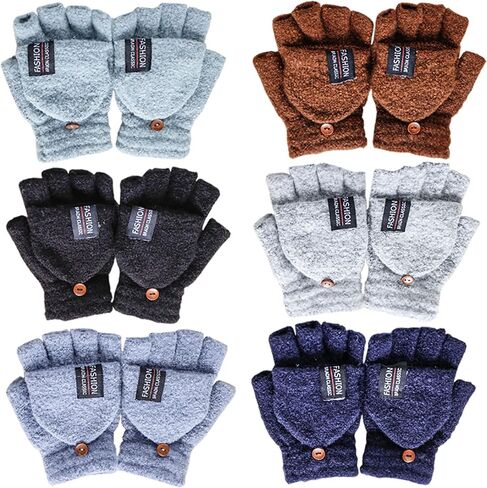 6 ازواج من القفازات الشتوية بدون اصابع مع غطاء قفازات، قفازات صوف دافئة محبوكة قابلة للتحويل للنساء والرجال, متعدد الألوان, M in Kuwait