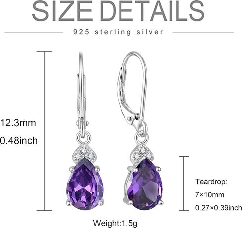 FATACI Women Earrings,925 Sterling Silver Teardrop Dangle Drop Earrings with 5A Cubic Zirconia Birthstone for Her in Saudi Arabia