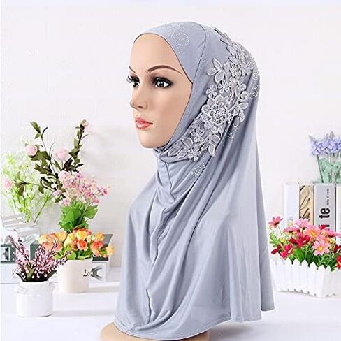 المرأة الأزهار وشاح شيفون مسلم الحجاب قبعة طويلة وشاح التفاف الأوشحة غطاء كامل رئيس اللؤلؤ الدانتيل زهرة الترتر الحجاب خوذة رئيس التفاف قبعة تنفس السيدات كبيرة الحجاب التفاف الحجاب العبادة الحجاب in Saudi Arabia