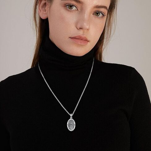 CEKAMA 925 Sterling Silver Patron Saint Michael/Christopher/Virgin Mary/Dymphna Oval Protection Medal Necklace with 22+2 Inches Chain Catholic Jewelry Graduation Birthday Christmas Gift for Men Women Boys Girls in Kuwait
