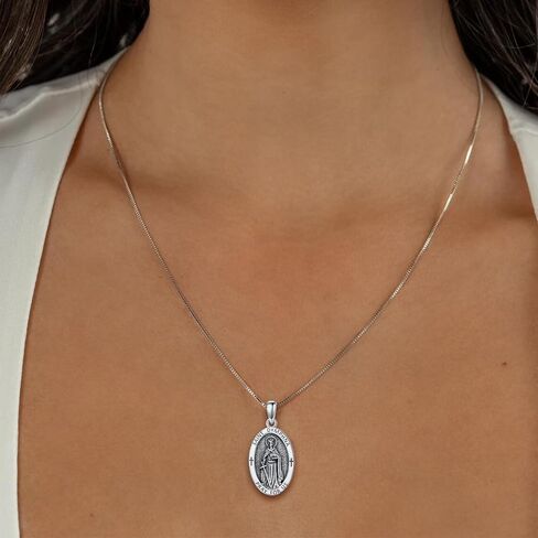 CEKAMA 925 Sterling Silver Patron Saint Michael/Christopher/Virgin Mary/Dymphna Oval Protection Medal Necklace with 22+2 Inches Chain Catholic Jewelry Graduation Birthday Christmas Gift for Men Women Boys Girls in Kuwait