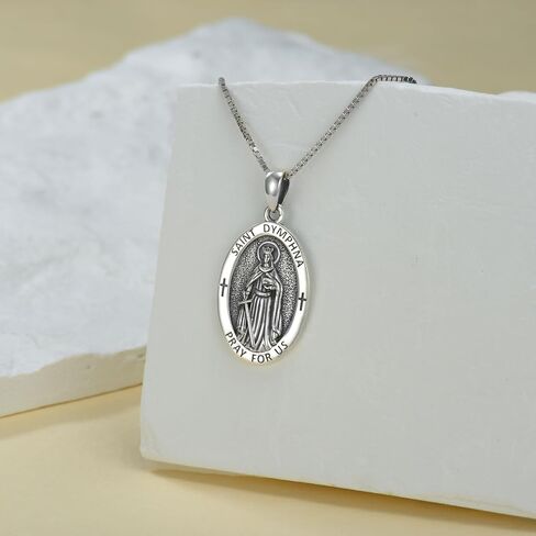 CEKAMA 925 Sterling Silver Patron Saint Michael/Christopher/Virgin Mary/Dymphna Oval Protection Medal Necklace with 22+2 Inches Chain Catholic Jewelry Graduation Birthday Christmas Gift for Men Women Boys Girls in Kuwait