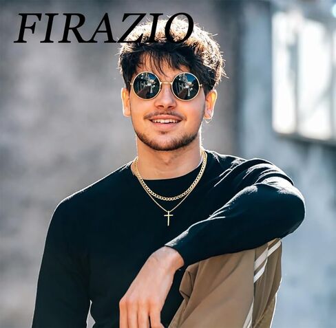 FIRAZIO الطبقات الصليب قلادة للرجال 14K الذهب والفضة الفولاذ المقاوم للصدأ الكوبية ربط سلسلة قلادة للرجال هدايا المجوهرات الدينية in Kuwait