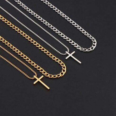 FIRAZIO الطبقات الصليب قلادة للرجال 14K الذهب والفضة الفولاذ المقاوم للصدأ الكوبية ربط سلسلة قلادة للرجال هدايا المجوهرات الدينية in Kuwait
