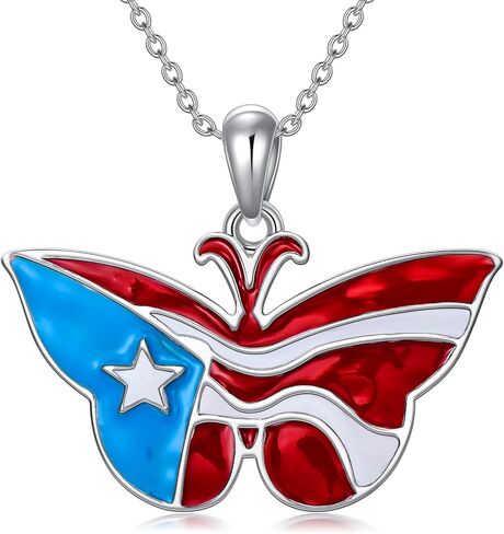 LEECCI Puerto Rico Necklace 925 Sterling Silver Puerto Rico Flag Butterfly Pendant Puerto Rico Jewelry Gifts for Men Women Puerto Ricans in Kuwait