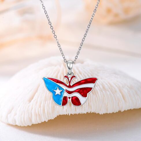 LEECCI Puerto Rico Necklace 925 Sterling Silver Puerto Rico Flag Butterfly Pendant Puerto Rico Jewelry Gifts for Men Women Puerto Ricans in Kuwait