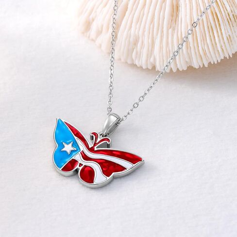 LEECCI Puerto Rico Necklace 925 Sterling Silver Puerto Rico Flag Butterfly Pendant Puerto Rico Jewelry Gifts for Men Women Puerto Ricans in Kuwait