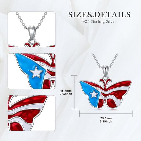 LEECCI Puerto Rico Necklace 925 Sterling Silver Puerto Rico Flag Butterfly Pendant Puerto Rico Jewelry Gifts for Men Women Puerto Ricans in Kuwait