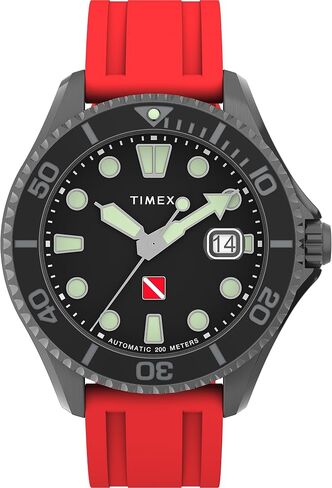 Timex Men's Deep Water 44mm Watch - Red Strap Black Dial Gunmetal Case in Saudi Arabia