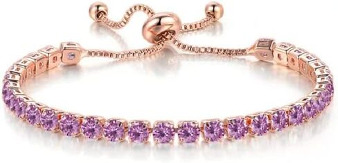 Paris Jewelry 18k Rose Gold 6 Cttw Created Amethyst Round Adjustable Tennis Plated Bracelet, Metal, created amethyst cz in Saudi Arabia