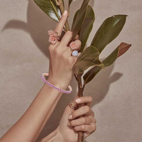 Paris Jewelry 18k Rose Gold 6 Cttw Created Amethyst Round Adjustable Tennis Plated Bracelet, Metal, created amethyst cz in Saudi Arabia