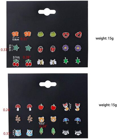 Ankexin 30 زوجًا من الفولاذ المقاوم للصدأ على شكل حيوانات مختلطة على شكل قلب ونجمة خنفساء ونحلة لشجرة الفطر الضفدع ومظلة الأقحوان طقم من الحلقان Ki in Kuwait