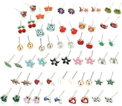 Ankexin 30 زوجًا من الفولاذ المقاوم للصدأ على شكل حيوانات مختلطة على شكل قلب ونجمة خنفساء ونحلة لشجرة الفطر الضفدع ومظلة الأقحوان طقم من الحلقان Ki in Kuwait