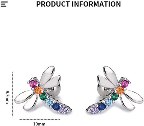 20g Dragonfly CZ Rainbow Colorful Minimalist Real 925 Sterling Silver Tiny Mini Cute Small Cartilage Stud Earrings for Women Teen Girls Little Sensitive Ear Dainty Simple Huggie Piercing Post Screw in Saudi Arabia
