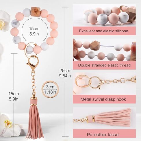 LMWKUN سلسلة مفاتيح من السيليكون مطرزة بسوار حلقة مفاتيح، سلسلة مفاتيح مطرزة مع شرابة جلدية للنساء... in Kuwait