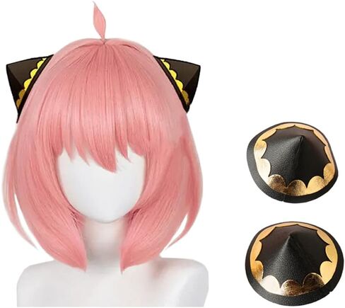 Spy X Family Anya Forger Cosplay Wig with 2 Hair Clips, Pink Wig with Hairpins Cosplay Costume, Anya Forger Cosplay Party Dress Up Props in Kuwait