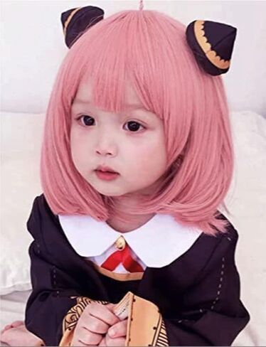Spy X Family Anya Forger Cosplay Wig with 2 Hair Clips, Pink Wig with Hairpins Cosplay Costume, Anya Forger Cosplay Party Dress Up Props in Kuwait