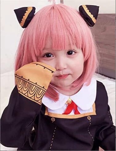Spy X Family Anya Forger Cosplay Wig with 2 Hair Clips, Pink Wig with Hairpins Cosplay Costume, Anya Forger Cosplay Party Dress Up Props in Kuwait