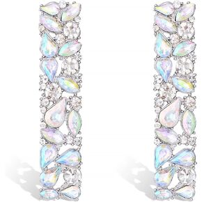 KELMALL Elegance Rhinestone Rectangle Earrings Trendy Crystal Geometric Drop Dangle Statement Earrings for Women