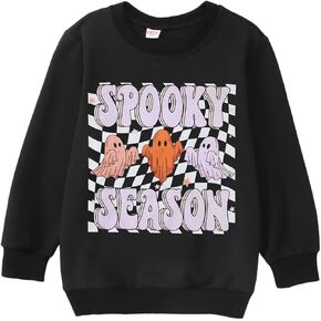 MODNTOGA Kids Boy Girl Crewneck Sweatshirt Ghost Graphic Spooky Season Letter Print Halloween Shirt Long Sleeve Pullover Tops