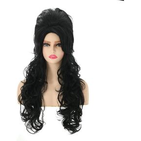 باروكة خلية نحل سوداء طويلة مجعدة من FYXZHUO - شعر صناعي مموج ومنتفخ مقاوم للحرارة يناسب الأزياء التنكرية لحفلات الهالوين in Kuwait