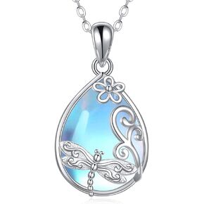 DAYLINLOVE الحيوان قلادة 925 فضة Moonstone الثعلب/اليعسوب/الطائر الطنان/حورية البحر قلادة مجوهرات للنساء الفتيات