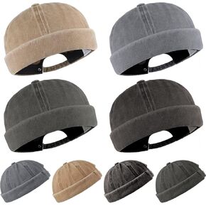 Brimless Hats for Men, 4 Pack Docker Cap Denim No Brim Hat Retro Flip Hat Vintage Rolled Beanie Skullcap, Adjustable in Saudi Arabia