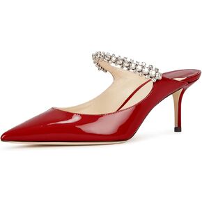 JiaBinji Women High Heels Sandals Mules Rhinestone Strap 4 inches Stiletto Pointed Toe Slip On Sandals Handmade Backless Summer Bridal Dress Shoes