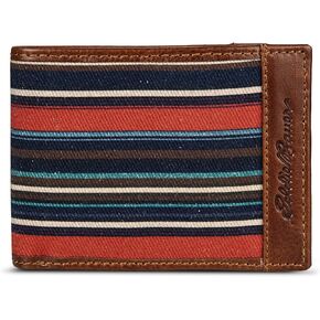 Eddie Bauer Men's Pioneer Leather and Printed Cotton Canvas Passcase Wallet, Multi, One Size