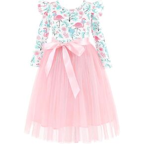 Flofallzique Girls Tulle Dress Long Sleeves Birthday Party Easter Toddler Floral Dress