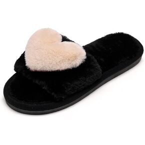 Crazy Lady Women's Love Slippers, Fuzzy Memory Foam Lightweight | Soft plush heart slippers cozy house slides non slip indoor outdoor breathable comfy gift for mom wife family in Saudi Arabia