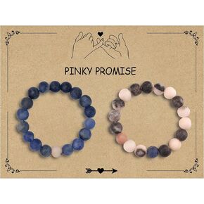 Lepida Natrual Stone Beads Rings for Couples Gift Beaded Stretch Match Ring Bf Gf Long Distance Valentine's Day Present for Boyfriend Girlfriend in Kuwait