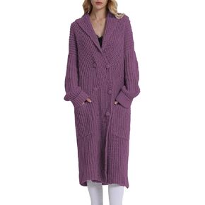 سترة صوفية ثقيلة شتوية 2023 للنساء من Asskdan طية صدر السترة مفتوحة من الأمام وزر مزدوج طويل كبير الحجم ملابس خارجية معطف منسوج in Kuwait