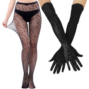 Ausejopeac 2 زوج من جوارب الهالوين بطبعة الفهد، قفازات طويلة لتدفئة الذراع، جوارب بطبعة الفهد للنساء، أزياء الهالوين باللون الأسود in Kuwait