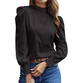 LYANER Women's Satin Mock Neck Puff Long Sleeve Keyhole Work Blouse Top