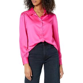 The Drop Women's Standard @Lucyswhims Long-Sleeve Button Down Stretch Satin Shirt in Kuwait