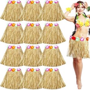 Janmercy 12 حزمة من تنورة الرافية الطبيعية حولا تنورة العشب ملابس Luau المزهرة لديكورات حفلات أعياد الميلاد (15.75 بوصة) in Saudi Arabia