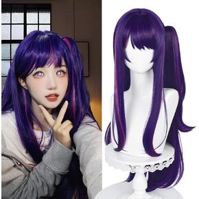 Ai Hoshino Wig for Anime Oshi No Ko Cosplay, Purple Pink Wig with Ponytail for Girls Women, Long Straight 2 Tone Wigs with Bangs Muti-color Halloween Costume Wig (Purple)