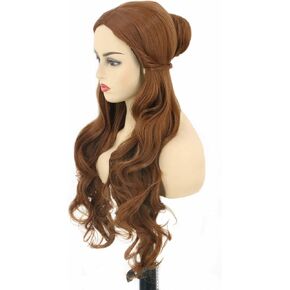 Topcosplay النساء الباروكات البني طويل متموج شعر مستعار هالوين زي حزب شعر مستعار تأثيري