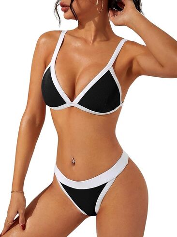 swimall Women's Triangle Bikini Set Sexy Brazilian Two Piece Swimsuit Cute Bathing Suit - 13-Black - Small in Kuwait
