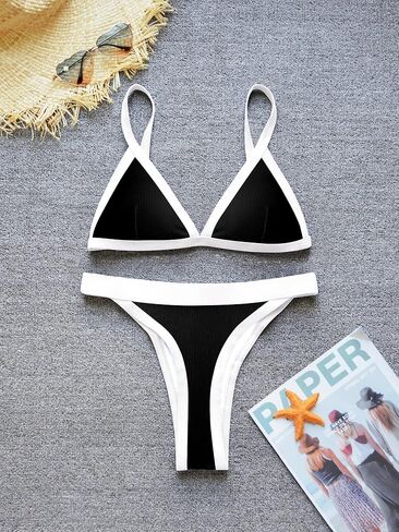swimall Women's Triangle Bikini Set Sexy Brazilian Two Piece Swimsuit Cute Bathing Suit - 13-Black - Small in Kuwait