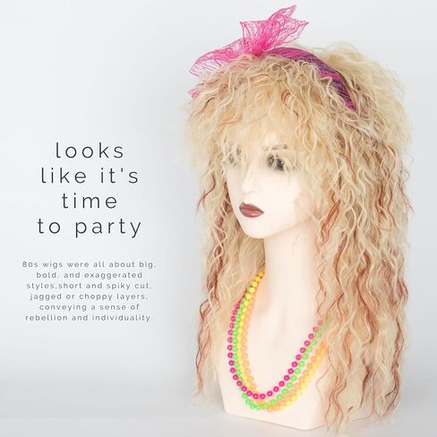 مجموعة أزياء Miss U Hair 80s Wig Rocker - شعر مستعار جلام روك مع عصابة رأس، قفاز راكب الدراجة النارية، أكمام وشم، سوار معصم، ملابس الثمانينيات للرجال in Kuwait