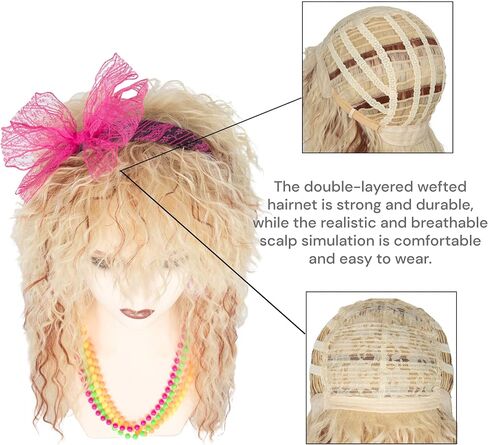مجموعة أزياء Miss U Hair 80s Wig Rocker - شعر مستعار جلام روك مع عصابة رأس، قفاز راكب الدراجة النارية، أكمام وشم، سوار معصم، ملابس الثمانينيات للرجال in Kuwait