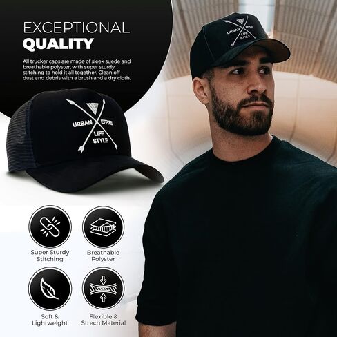 Urban Effort Trucker Hat for Men - Mesh Back Baseball Cap, 5 Panel Snapback Hats for Men and Women in Kuwait